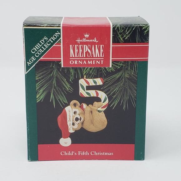 1992 Hallmark Child’s Fifth Christmas Handcrafted Keepsake Holiday Ornament - Picture 1 of 7